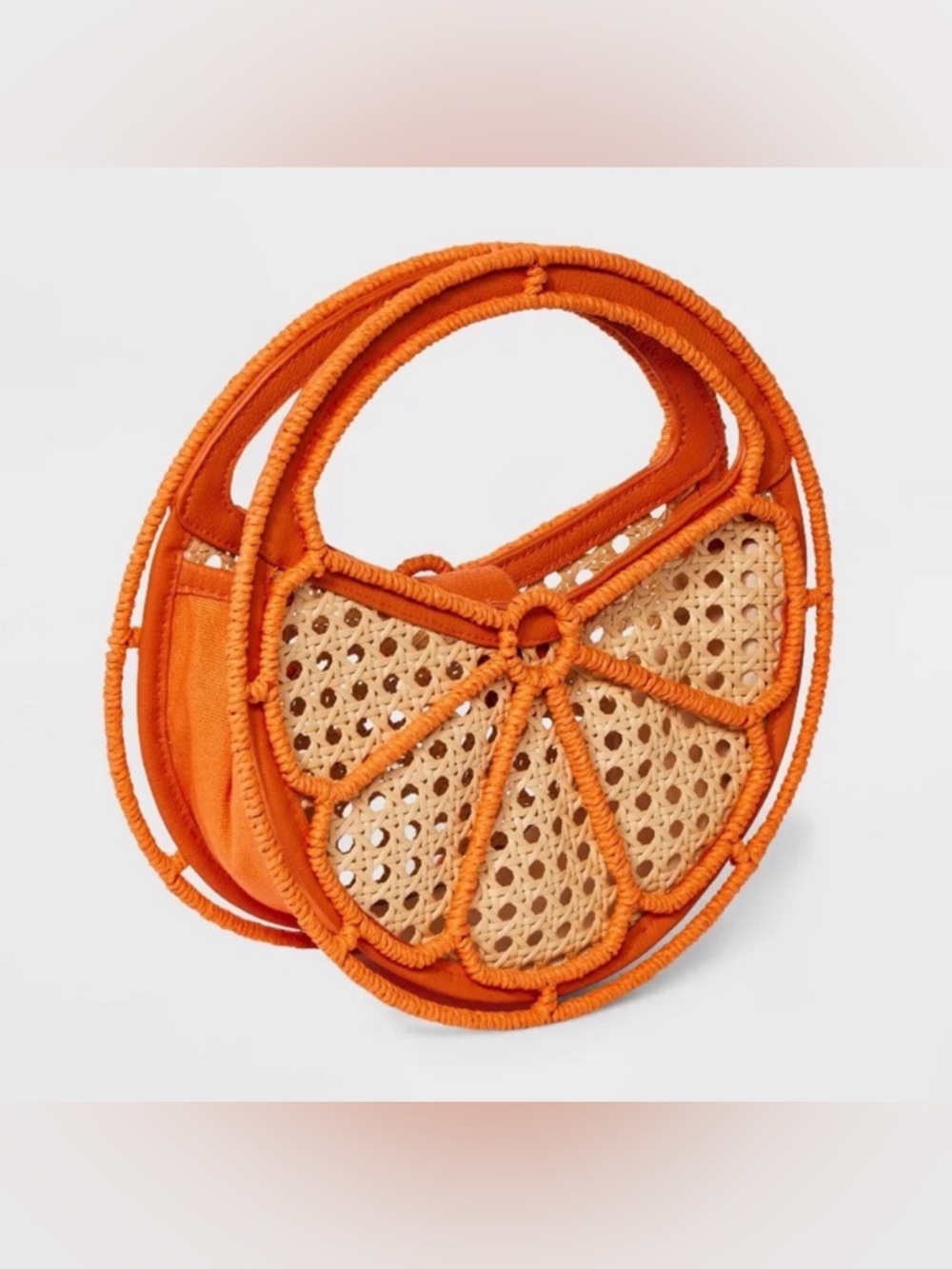 NWOT A New Day Straw Caning Orange Slice Fruit Circular Bag